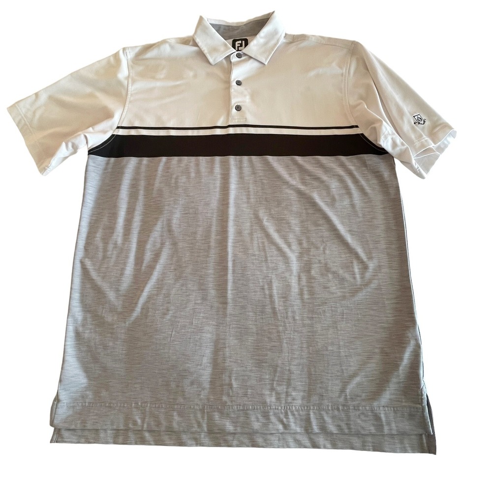 FootJoy FJ Golf Polo‎ Shirt Mens XL Gray White Short Sleeve Stretch Poly/Spandex